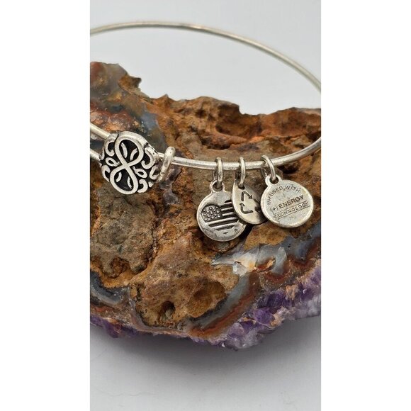 Alex and Ani Silvertone Path of Life Slide Charm Bangle Bracelet Jewelry - Picture 2 of 4